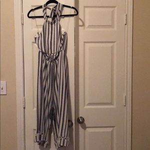 NAVY AND WHITE STRIPE HALTER JUMPER